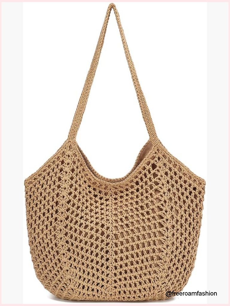 Crochet Tote Bag For Women Summer Beach Vacation Handbag
